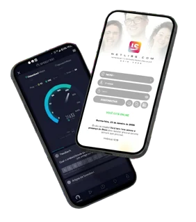 App Netliss no celular Android: tela de conexão e teste de velocidade